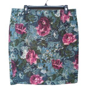 J. Jill Petite Ponte Straight Skirt Multicolor Bold Floral Print